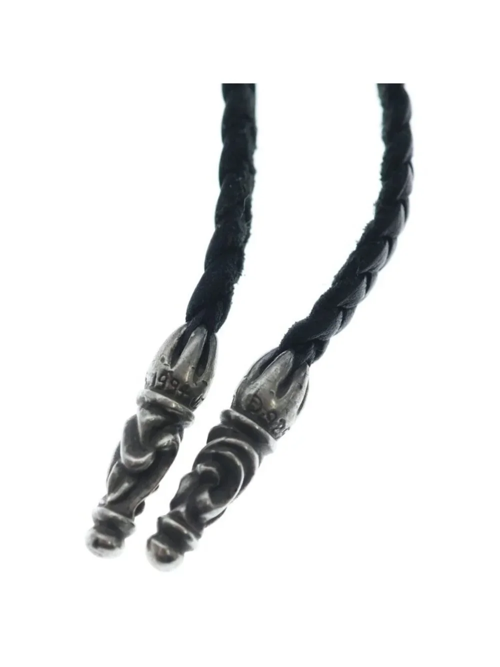 Chrome Hearts Leather Braid Scroll Blade Silver Necklace